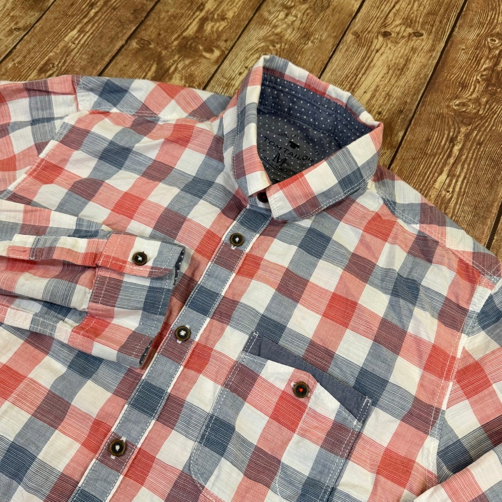 Tom Tailor Plaid Button Up Shirt Mens Medium Red White Blue Regular Fit
